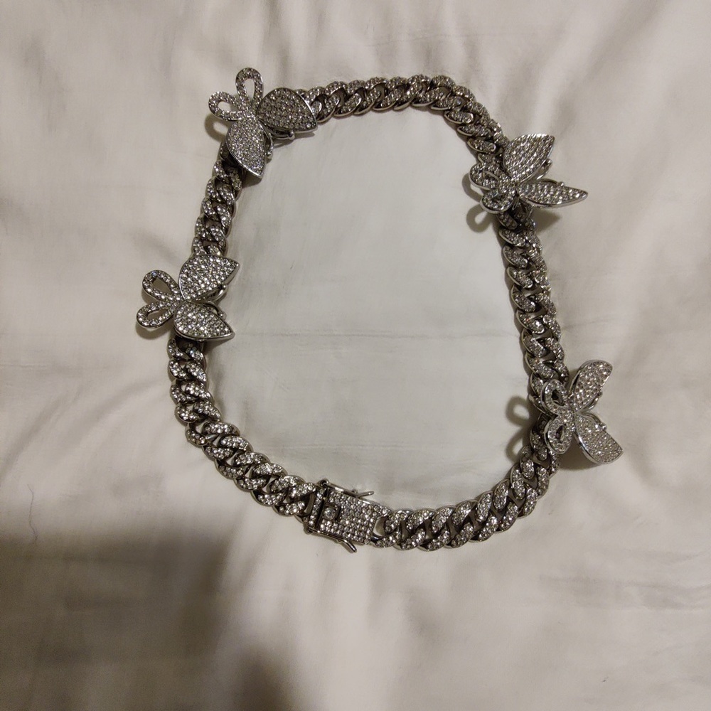 Necklace Set, Rhinestone Cuban Link, Butterfly - Picture 9 of 9